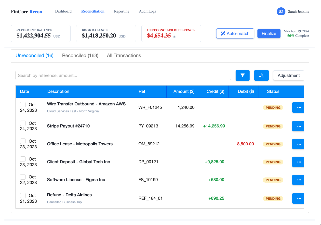 Bank Reconciliation Dashboard
