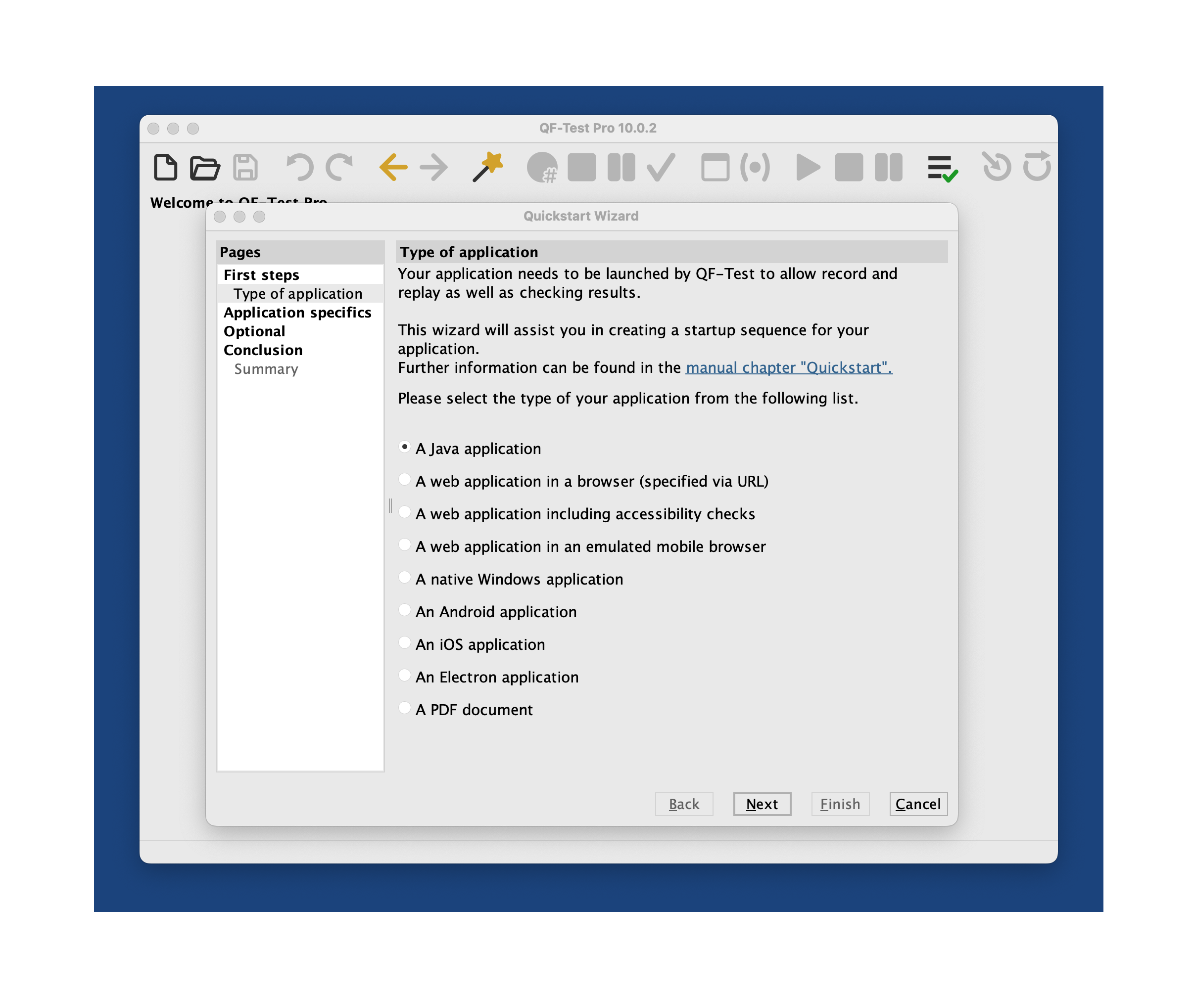 The QF-Test Quickstart wizard